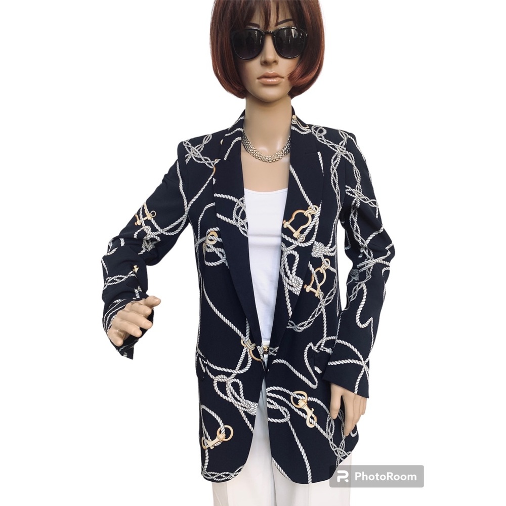 Zara navy chain print blazer, NWOT, XS